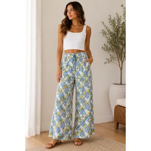 Hello Mello Lounge Pants Lemon Tile Print Wide Leg Pajama Pants L/XL NWT